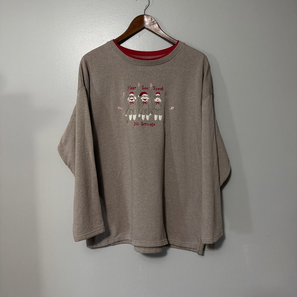 Sock Money Sweatshirt Large Embroidered Hear See Speak No Scrooge